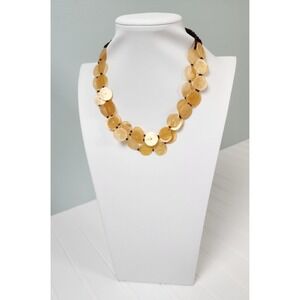 Layered Statement Necklace Natural Shell Discs Brown Beaded Cord Costume Jewelry